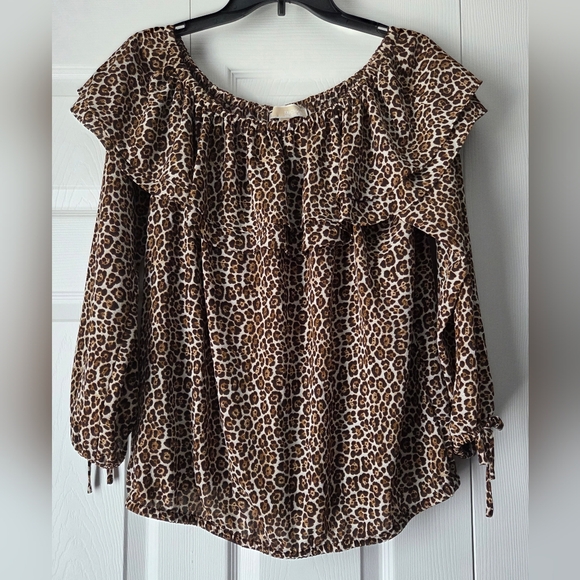 MICHAEL Michael Kors Animal Print Ruffle Off-Shoulder Blouse - Picture 2 of 10